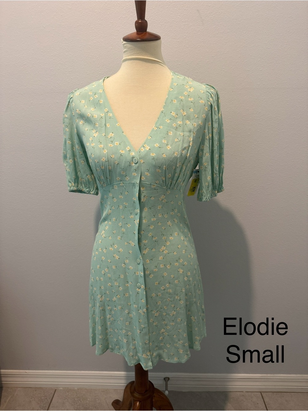 Elodie Mint Green Dress with White Daisy Print